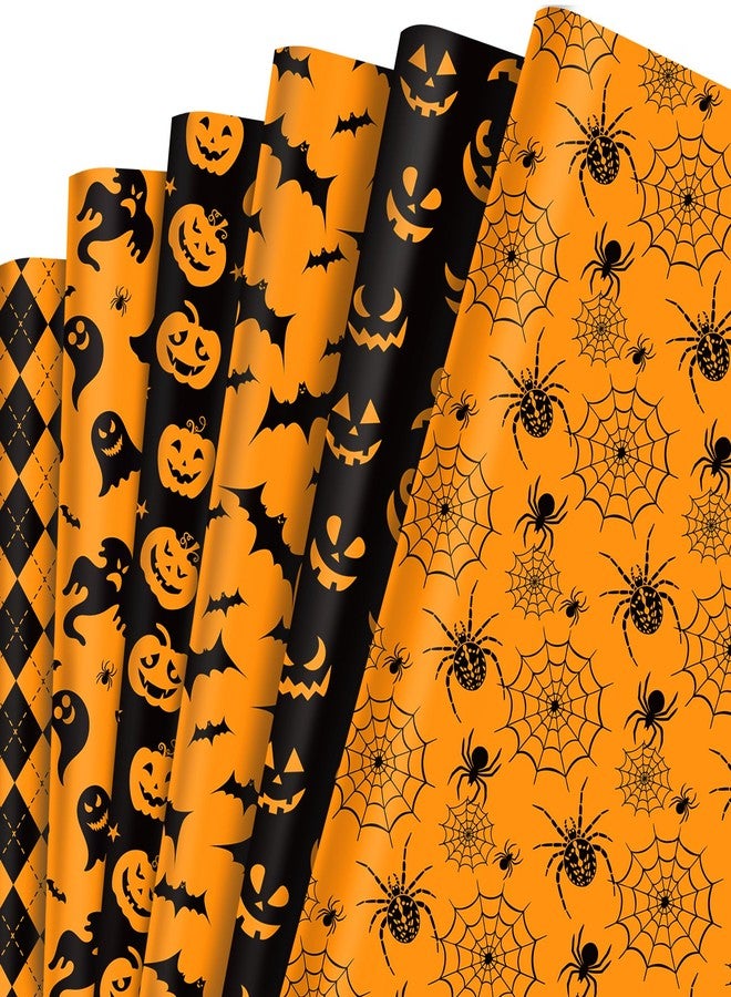 HOWAF 12 Sheets Halloween Wrapping Paper, Black Orange Halloween Gifts Wrapping Paper for Hallows' Eve Party Gift Packing, Bat Spider Web Pumpkins Ghost Gift Wrap Papers Sheets - Image 1